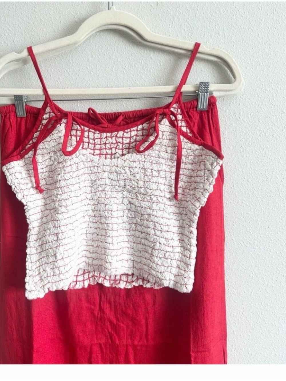 We The Free White Smocked Crop Tank with Red Trim